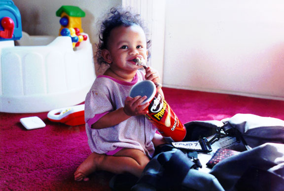 Mari with her bone
