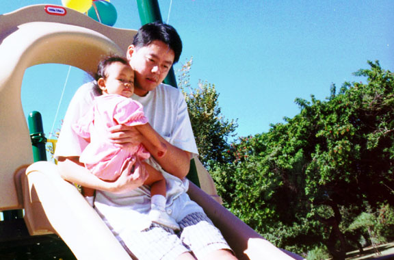 Mari likes the twisty slide better...