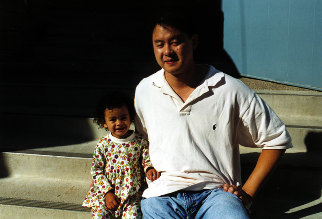 Mari kicks back with dad.