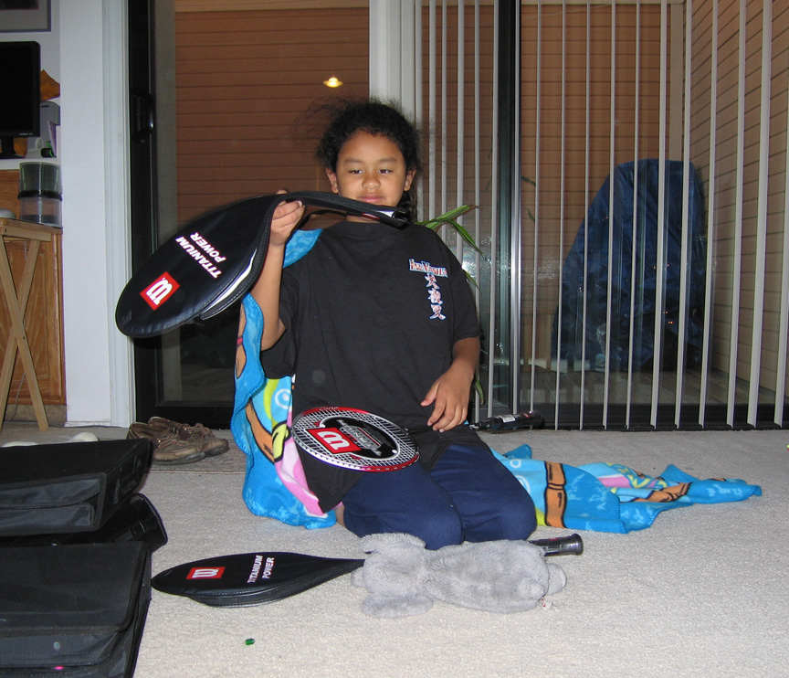 Mari gets a badminton raquet!