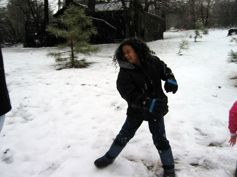 Mari throws a snowball!