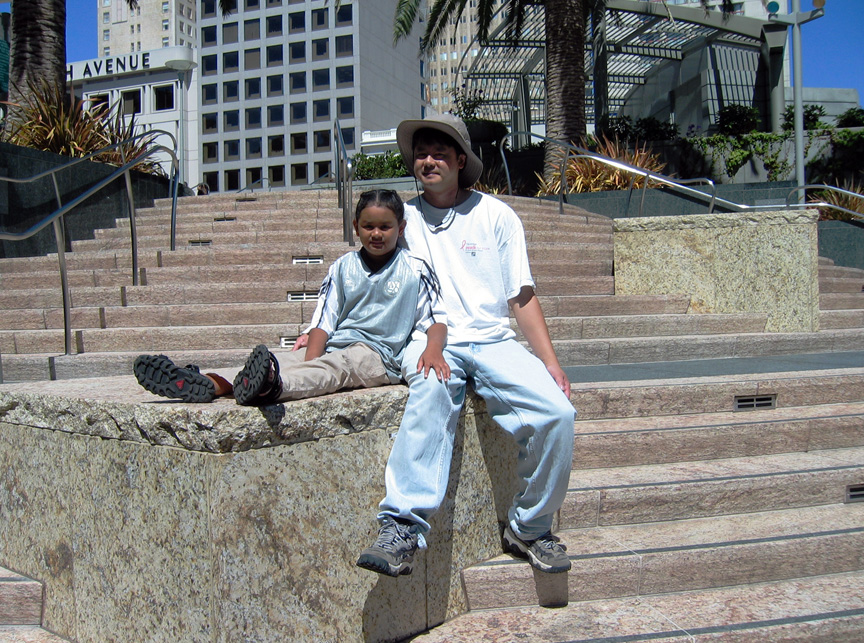 Mari and daddy rest at Union Square!