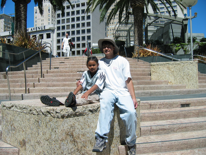 Mari and daddy rest at Union Square!