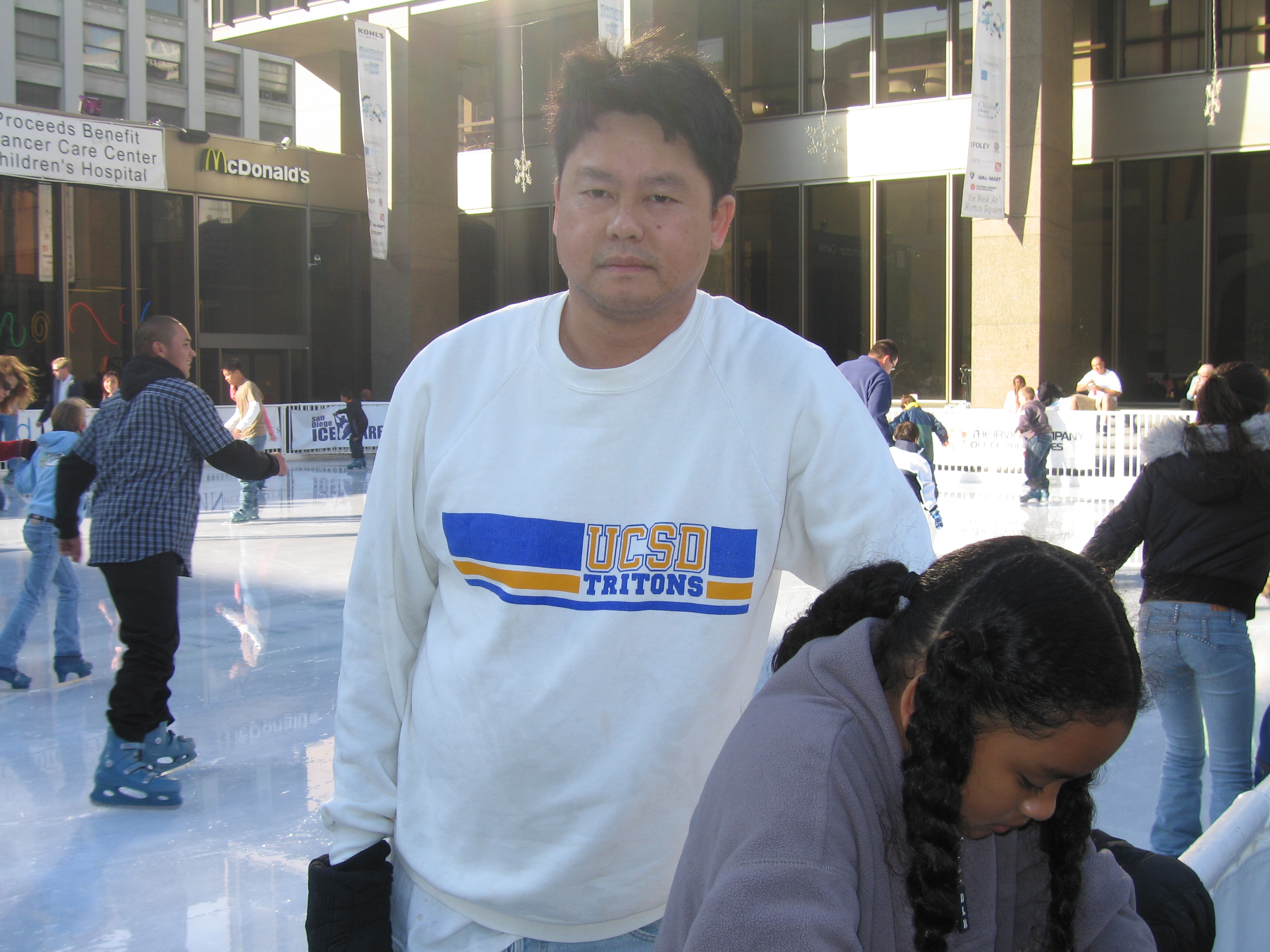 Dad teaches Mari to ice skate!