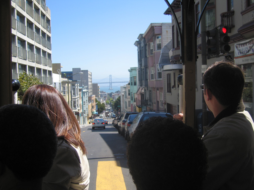 Riding a cable car!