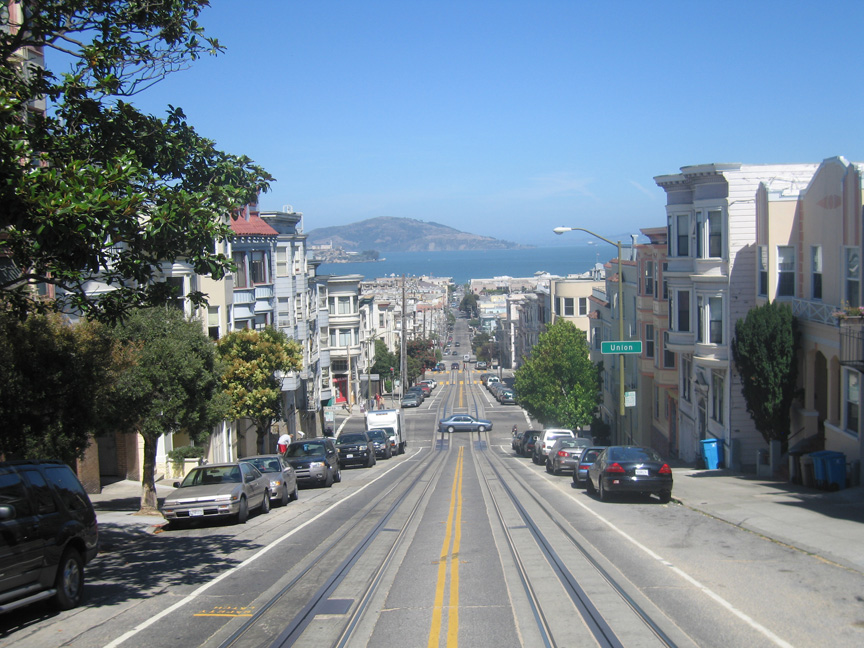 Riding a cable car!